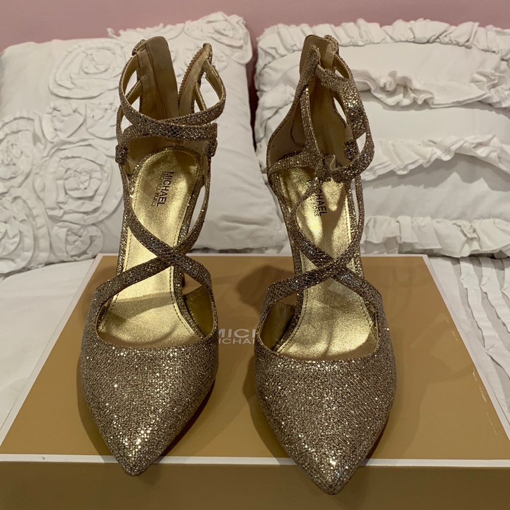Michael Kors Gold glitter heels never worn